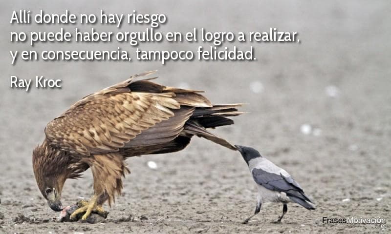 Allí donde no hay riesgo no puede haber orgullo en el logro a realizar, y, en consecuencia, tampoco felicidad. - Ray Kroc